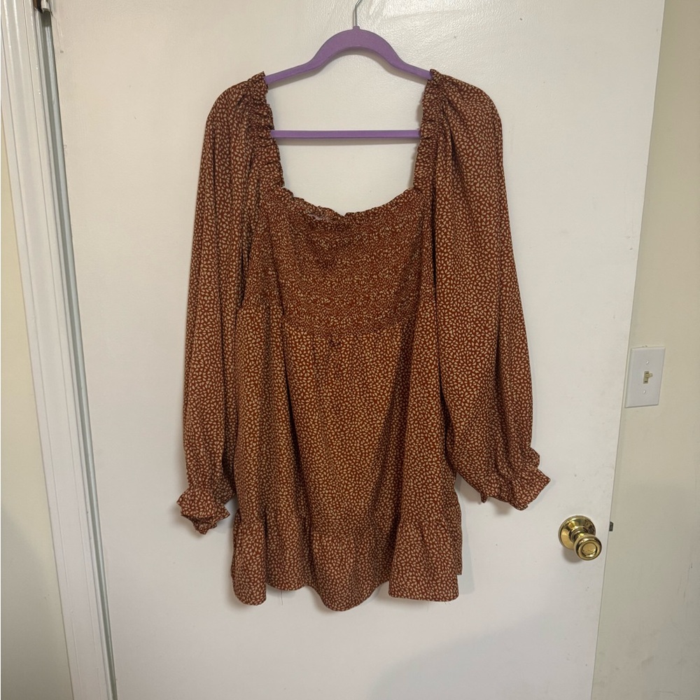 DAVI & DANI Rust Smocked Blouse